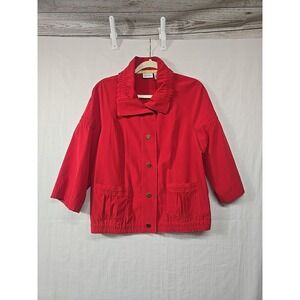 Zenergy By Chico's Women's Red Gold‎ Snap Front 3/4 Sleeve Jacket Size 1 Medium